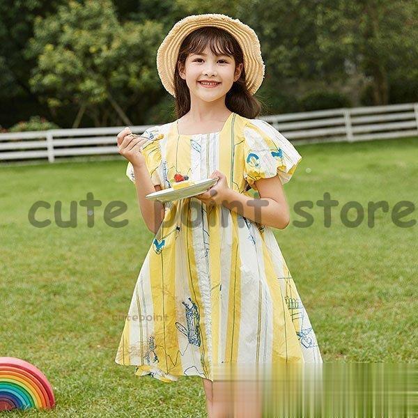 子供服 ワンピース 女の子 夏服 韓国子供服 半袖ワンピース 綿 子供ドレス キッズ ジュニア ベビ...
