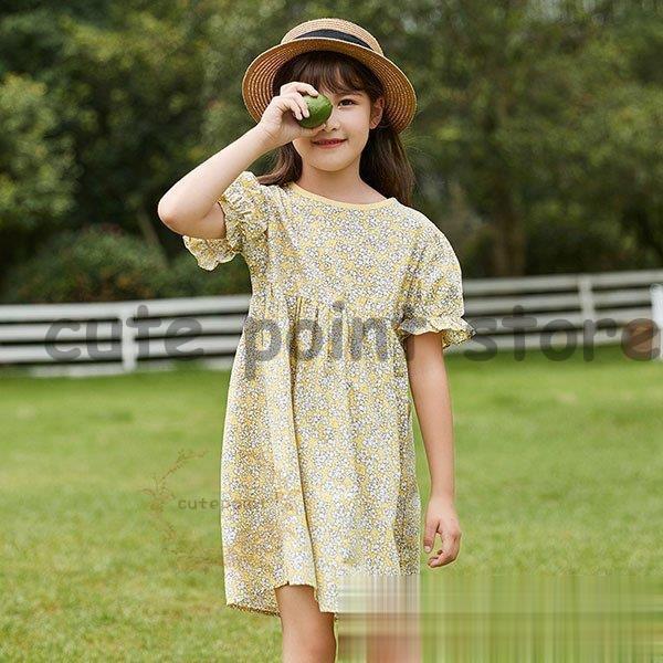 子供服 ワンピース 女の子 夏服 韓国子供服 半袖ワンピース 花柄 子供ドレス キッズ ジュニア ベ...