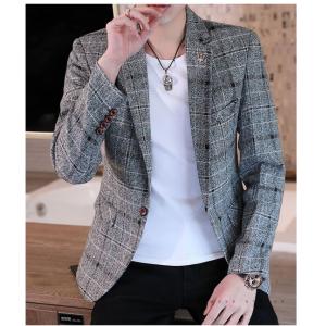 テーラードジャケット メンズ おしゃれ 細身 紺ブレザー チェック