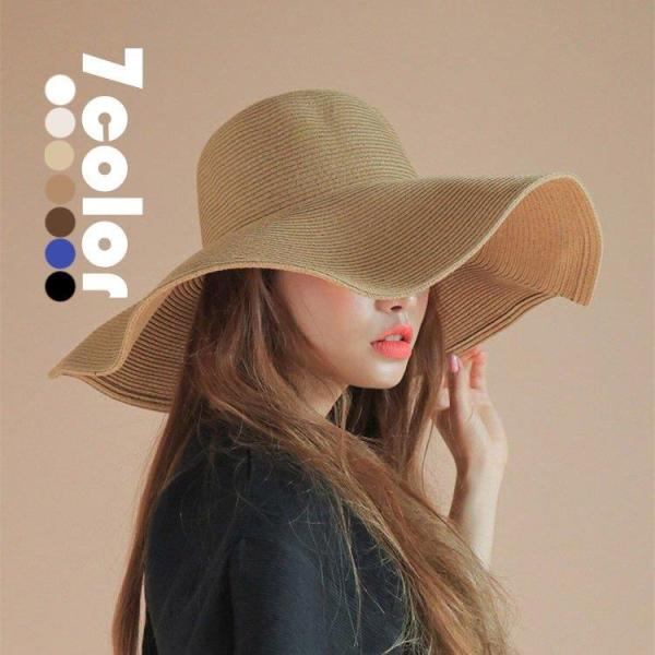 つば広ハット 麦わら帽子 レデイース ハット 春夏 大きめ おしゃれ 折りたたみ たためる ストロー...
