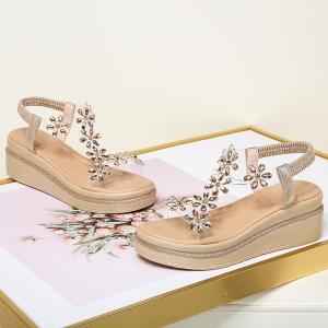 サンダル 厚底 レディース ウェッジソールサンダル 花柄 サマーサンダル 厚底サンダル 美脚 ダイヤ 靴 夏 婦人靴 ウェッジソール くつ