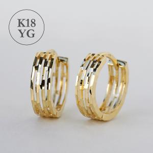 K18 フープピアス 中折れ  透かし カット  18金 18K ペア ユニセックス