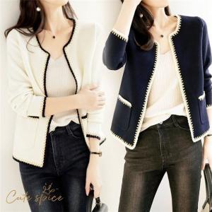 ノーカラージャケット レディース 秋新作 ジャケットショート丈