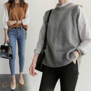 ニットベスト レディース 40代 秋服 ベストセーター 無地 ショット丈 上品 ノースリープニットベスト セーター韓国風 体型カバー 通勤 着痩せ 2色 Y Fairyhouse 通販 Yahoo ショッピング