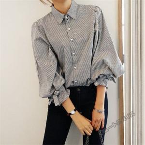 ブラウス レディース おしゃれ 40代 春秋 長袖シャツ ブラウス きれいめ パフスリープ ボーダー柄 ブラウス 韓国風 トップス 通勤 着痩せ 大人 上品