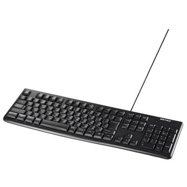 BUFFALO BSKBU100LBK USB接続 有線スタンダードキーボード ロングケーブル ブラ...