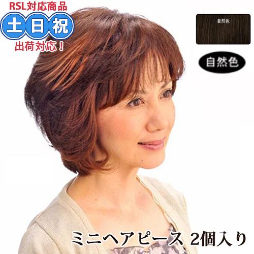 ミニヘアピース 同色 2個組 (自然色（黒） 人毛100% 部分ウィッグ ヘアピース ポイントウィッ...