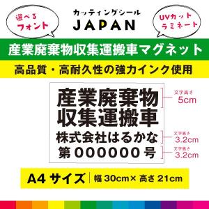 産業廃棄物収集運搬車 マグネット 磁石 産業廃棄物収集 車用 名入れ 法令対応サイズ ラミネート UVカット 30cm×21cm 送料無料｜カッティングシールジャパン