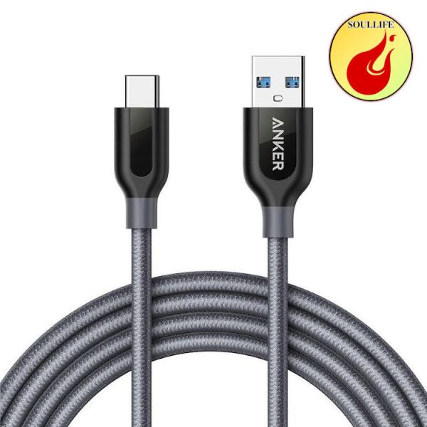 Anker PowerLine+ USB-C &amp; USB-A 3.0 ケーブル (1.8m グレー)...