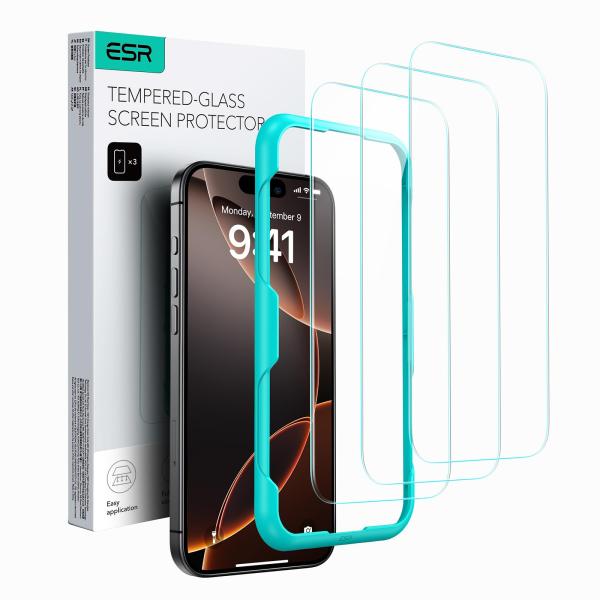 ESR iPhone 16 Pro ガラスフィルム スクリーン保護フィルム3枚 強化ガラスフィルム ...