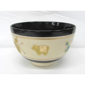 干支茶碗　黒仁清　六瓢　「金襴・丑」　加藤藤山作　新しい年に、干支のお茶碗はいかがでしょう