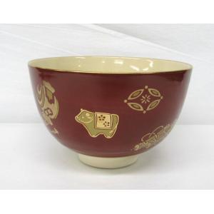 干支茶碗　朱巻　宝尽くし　「丑」　加藤藤山作　新しい年に、鮮やかな干支のお茶碗はいかがでしょう