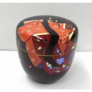 中棗 黒塗 蝶蒔絵 樹脂製(プラスチック製) 綺麗な蝶が飛び交っています