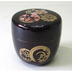 中棗 黒塗 蝶蒔絵 樹脂製(プラスチック製) 綺麗な蝶が飛び交っています