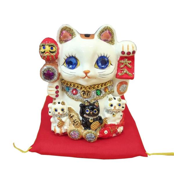 招き猫 置物 貯金箱 親子招福バンク 中サイズ C296 DecoBaboo キラキラ ラインストー...
