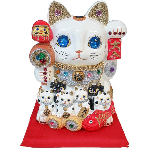 招き猫 置物 貯金箱 親子招福バンク 超特大サイズ C162 DecoBaboo キラキラ ラインス...