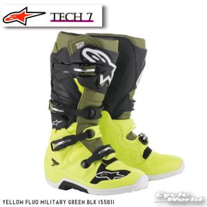 正規品〔Alpinestars〕 2012014 TECH 7 ブーツ ＜YELLOW FLUO MILITARY GREEN BLK＞ テック7 モトクロス トライアル オフロード アルパイン 【バイク用品】｜cycle-world