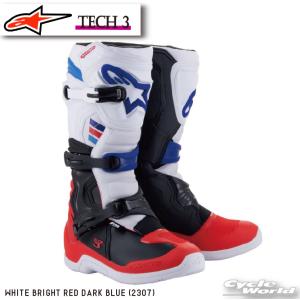 正規品〔Alpinestars〕 2013018 TECH 3 ＜WHITE BRIGHT RED DARK BLUE＞ 2307 テック3 モトクロス トライアル オフロード アルパインスターズ 【バイク用品】｜cycle-world