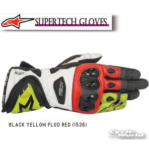 〔Alpinestars〕 3556017 SUPERTECH GLOVES ＜BLACK YELLOW FLUO RED＞ レーシンググローブ スーパーテック 耐衝撃性 耐摩耗性 アルパイン 【バイク用品】★｜cycle-world