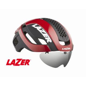 (春の応援セール)レイザー(LAZER) BULLET2.0 AF＋LENS＋LED(バレット2.0 アジアンフィット＋レンズ＋LED) ＜レッド＞ ロードヘルメット