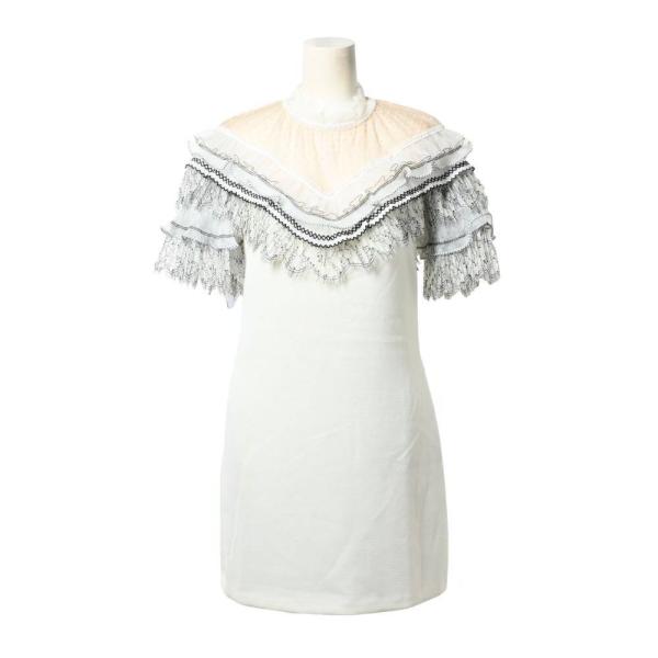 未使用 SELF PORTRAIT レース切替 トリム ミニ ドレス UK10 ホワイト セルフポー...