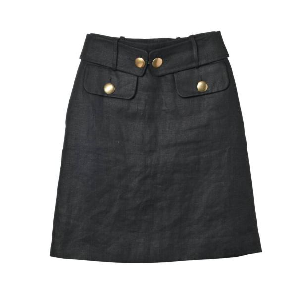 美品 Chloe フランス製 リネン ボタン スカート 36 ブラック クロエ  KL4QABPU9...