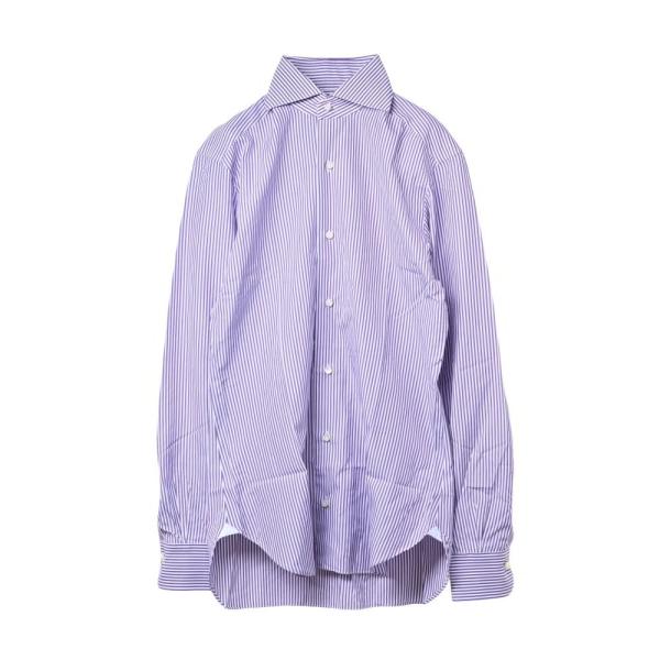 BARBA コットン ストライプ シャツ 36-14 パープル バルバ KL4BHUHU82