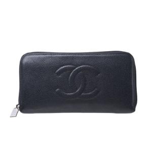 CHANEL キャビアスキン ラウンドジップ 長財布 ウォレット - ブラック シャネル KL4SLALH08