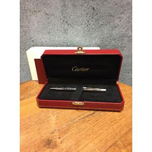 代官山)Cartier カルティエ ライン&amp;ロゴ ボールペン ツイスト シルバー ケース付