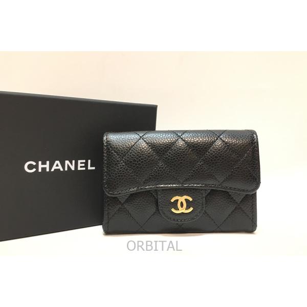 経堂) CHANEL シャネル マトラッセ キャビアスキン カードケース ブラック ゴールド金具 美...