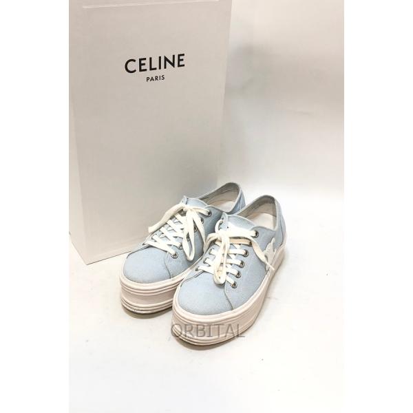 経堂) セリーヌ CELINE トリオンフ キャンバス 厚底 スニーカー サイズ35 ライトブルー ...