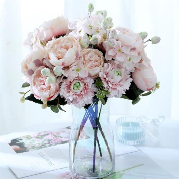 人工シルクの白いバラの花束,高品質の偽の牡丹の花の花束,家の装飾,秋