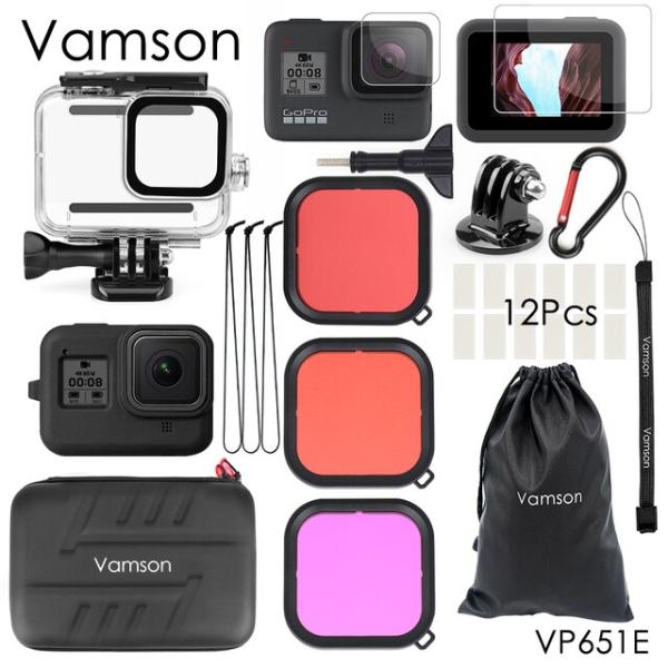 Vamson-GoPro Hero 8用のダイビング保護カバー,黒の防水ハウジング,アクセサリvp6...