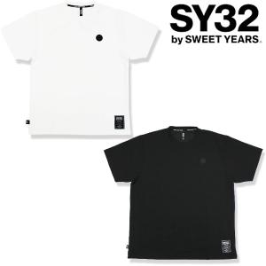 SY32 エスワイ tシャツ 半袖 カットソー NASHIJI 32WAPPEN TEE 伸縮性 凹凸感 快適 白 ホワイト 黒 ブラック クルーネック タウンユース スポーツ メンズ