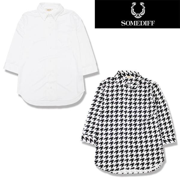 SOMEDIFF サムディフ 七分丈シャツ 半端丈 総柄シャツ 7分丈 イタリアンカラー トップス ...