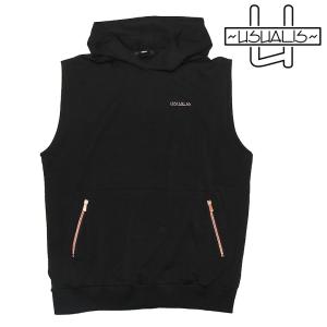 USUALIS ウザリス フーディベスト パーカー プルオーバー HOODIE 袖なし スワロ ロゴ ラインストーン メンズ｜d-bland