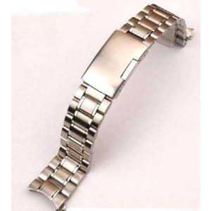 腕時計 ベルト 18mm ステンレス 無垢 3連 弓カン