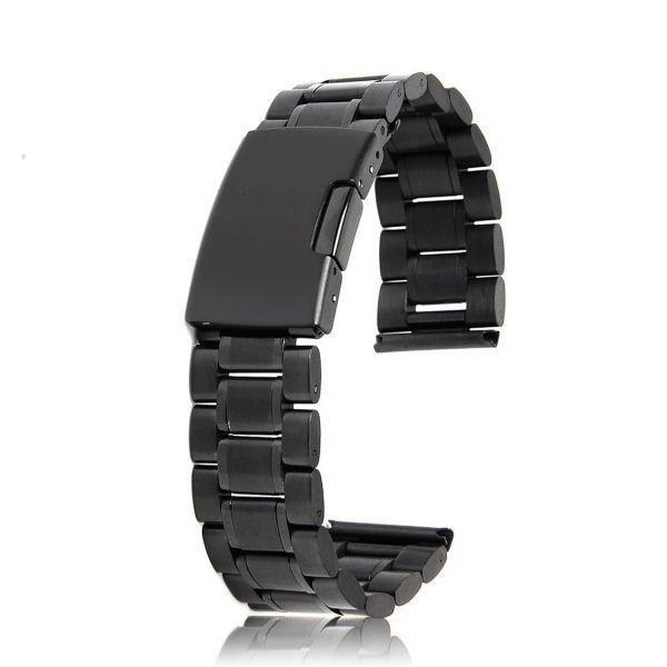 腕時計 ベルト 22mm ステンレス 黒 3連 直カン