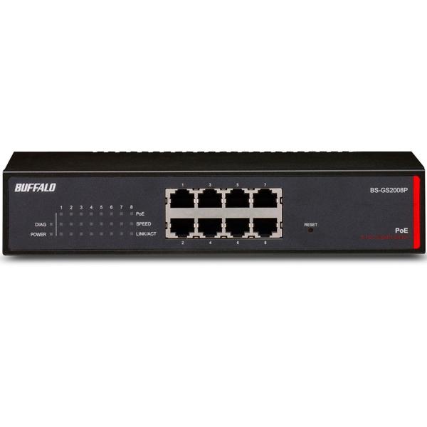★バッファロー BS-GS2008P ギガスイッチングハブ 8ポート PoE対応 金属筐体 ファンレ...