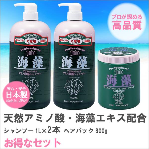 お得なセット プロフェッショナルアミノ海藻シャンプー1000ml×2本・ヘアパック800g×1個 セ...
