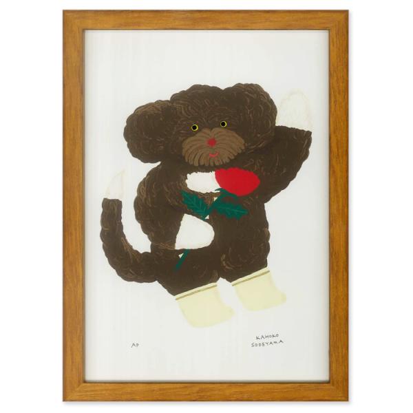 KAHOKO SODEYAMA シルクスクリーンプリント (額付き) 『TEDDY&amp;FLOWER』
