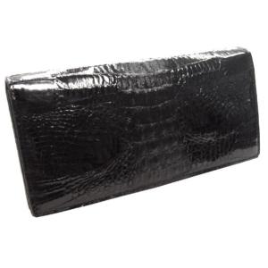 クロコダイル メンズ 長財布 二つ折り 新品 未使用 黒 ブラック 男性用 クロコダイル 長財布 クロコ 鰐革 二つ折り マチあり マット ブラック