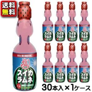 【送料無料】【ハタ鉱泉】瓶ラムネ〈塩スイカ〉 200ml(30本入)　　　　　　　　｛お祭り　夏祭り　催事　イベント　ドリンク　景品　子供会　昔なつかし　ビー玉｜駄菓子ワールド ヤフー店