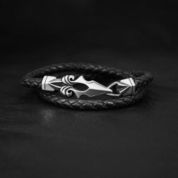 送料無料 メンズ ゴシック調 2重巻き レザー ブレス シンプル シルバー925 人気 プレゼント ...