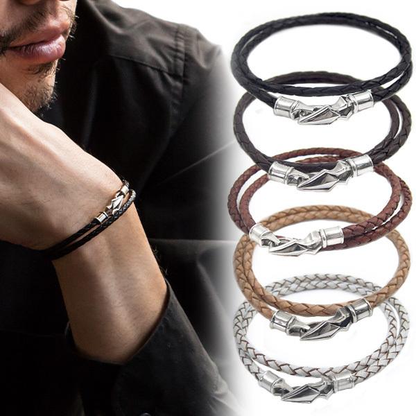 【メール便！送料無料※指定日・ 代引き不可】レザーブレスレット 編革 本革 カラー おしゃれ 人気 ...