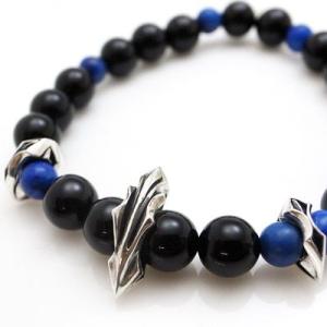 パワーストーン 数珠 天然石 ブレスレット シルバー ラピスラズリ オニキス メンズ シルバー925...