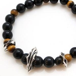 パワーストーン 数珠 天然石 ブレスレット シルバー タイガーアイ オニキス メンズ シルバー925...