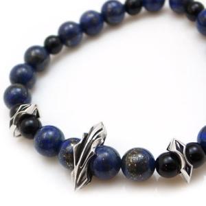 パワーストーン 数珠 天然石 ブレスレット シルバー ラピスラズリ オニキス メンズ シルバー925...