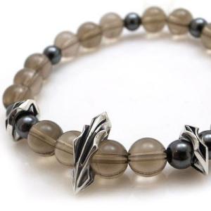 パワーストーン 数珠 天然石 ブレスレット シルバー スモーキークォーツ ヘマタイト メンズ シルバ...
