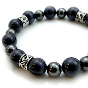 パワーストーン 数珠 天然石 ブレスレット シルバー タイガーアイ ヘマタイト メンズ シルバー92...